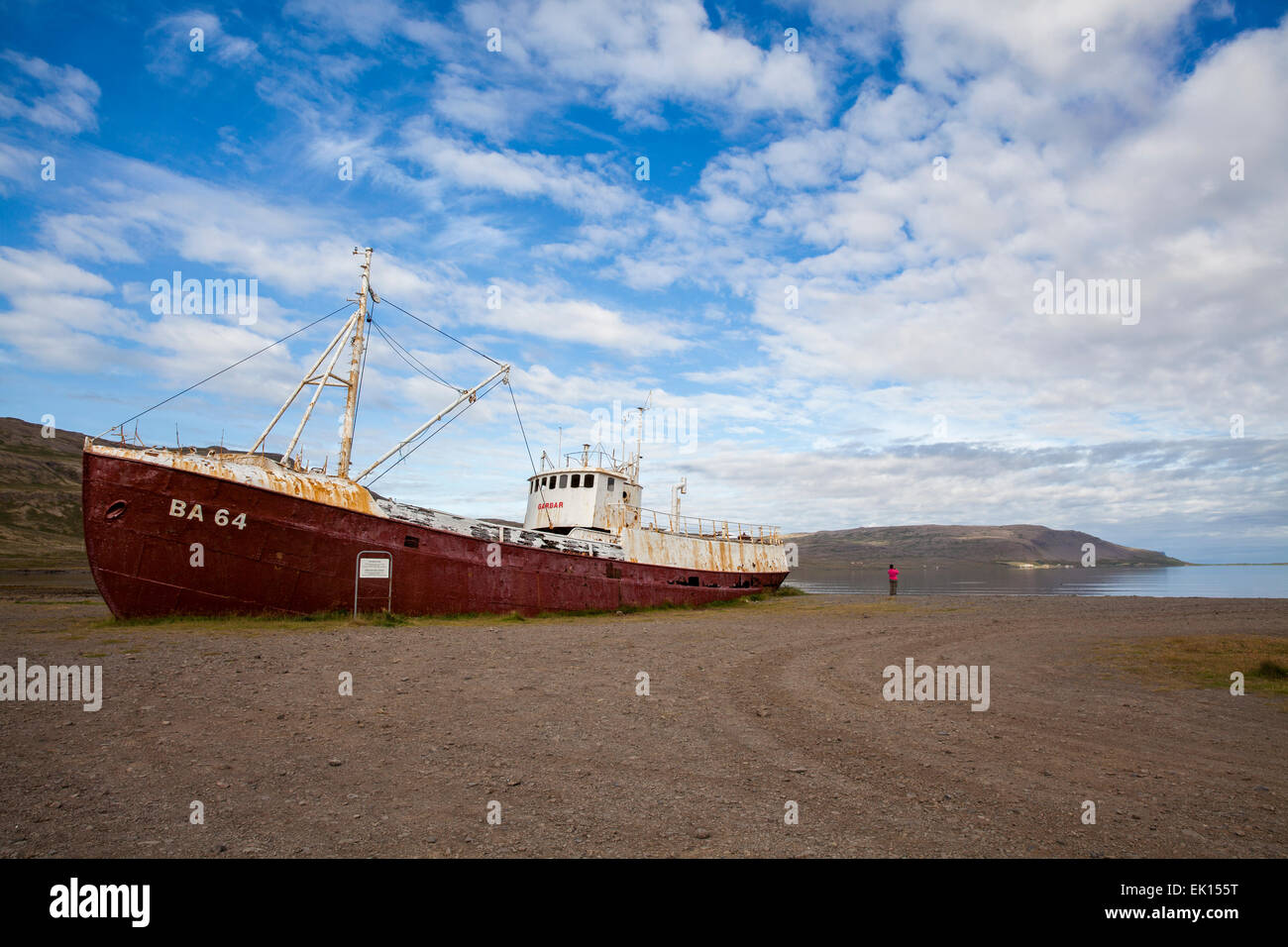 Più antico naufragio della nave di acciaio in Islanda. Foto Stock