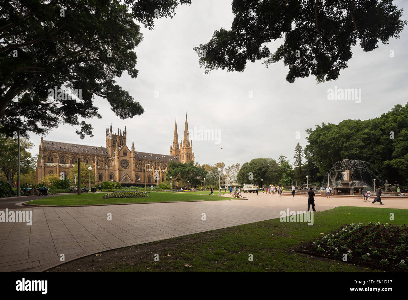 Cattedrale di Saint Mary da Hyde Park, Sydney, Australia, NSW. Foto Stock