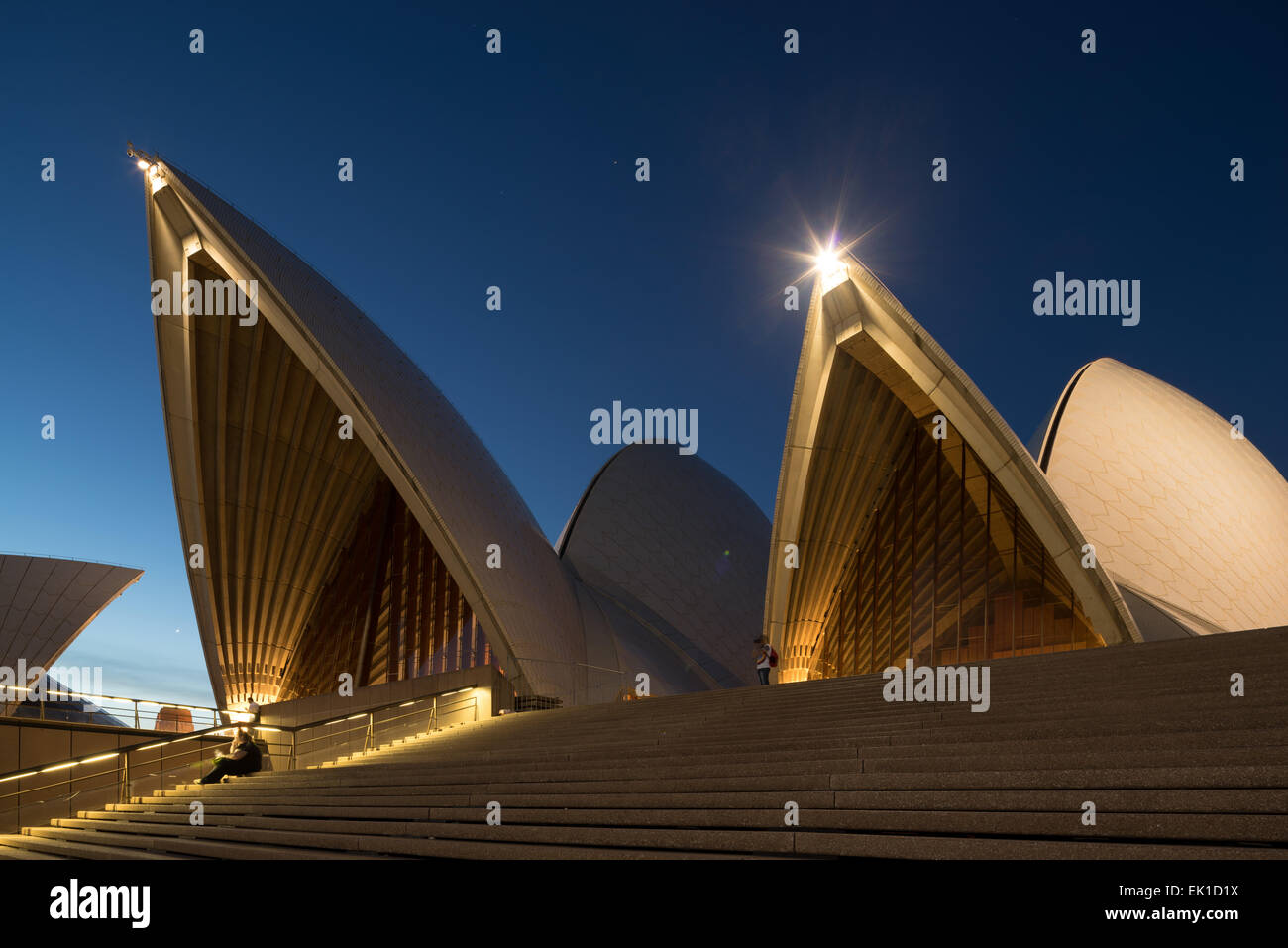 Sydney Opera House di notte, progettato dall'architetto Jørn Utzon. Foto Stock