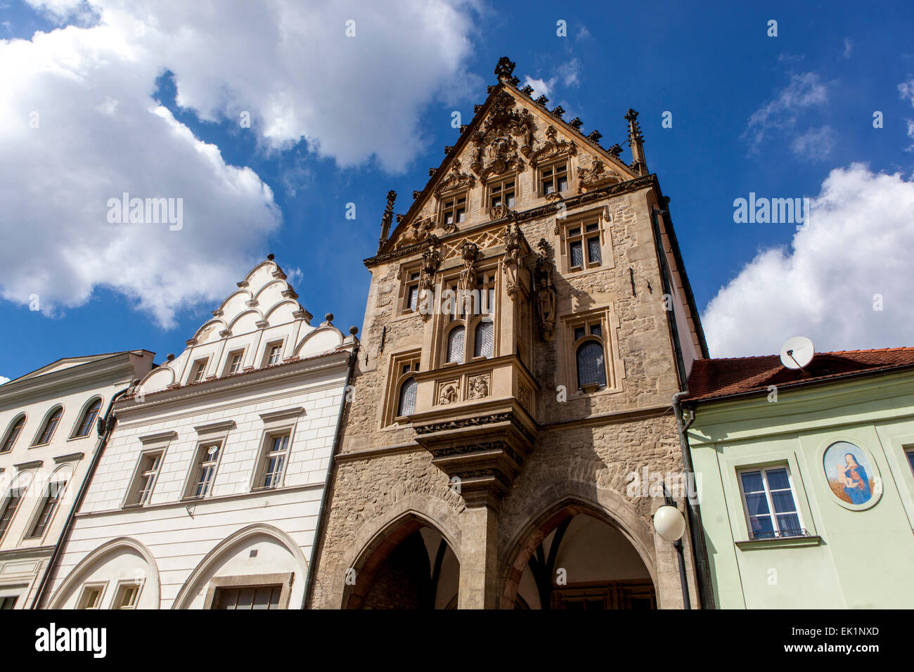 Gotico medievale casa in pietra, monumento storico, la Città Vecchia, Kutna Hora, UNESCO, Bohemia Repubblica Ceca Foto Stock