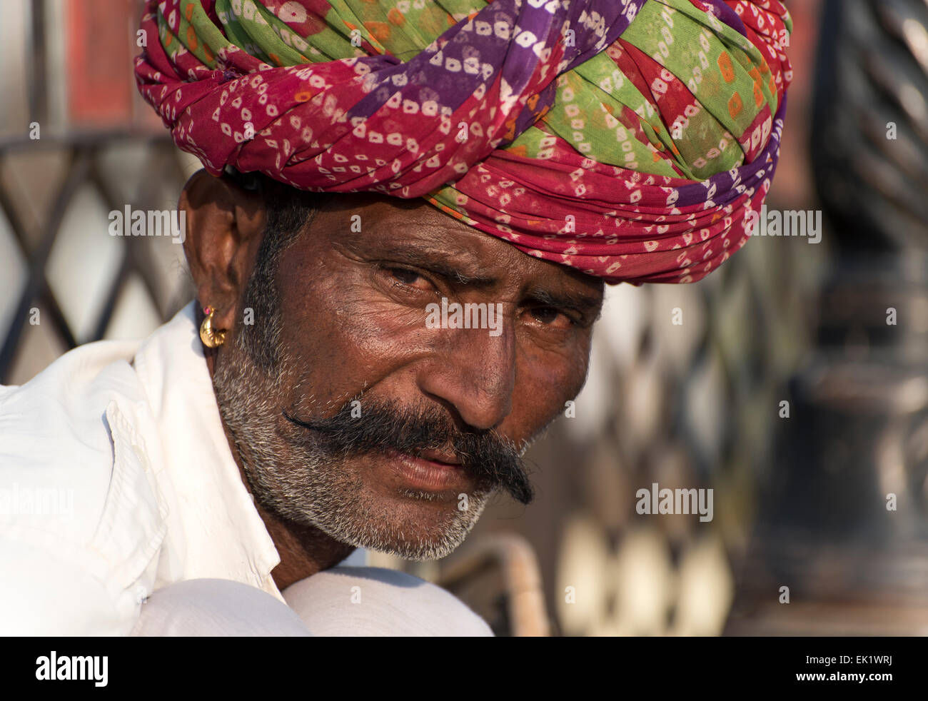 Ritratto di uomo di Rajasthani, Udaipur, India Foto Stock