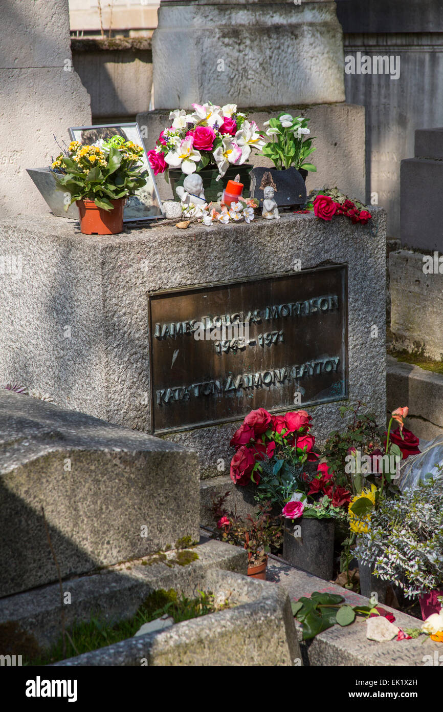 Cimitero di Père Lachaise Parigi Francia Jim Morrison sito grave Foto Stock