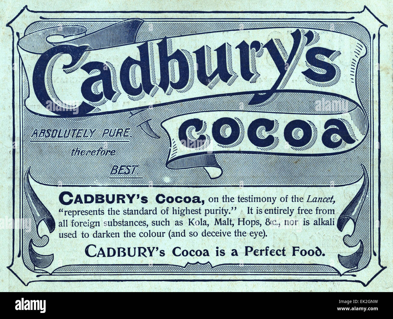 1900s vittoriano rivista pubblicitaria advert Novembre 1900 Cadburys cacao bere un alimento ideale Foto Stock
