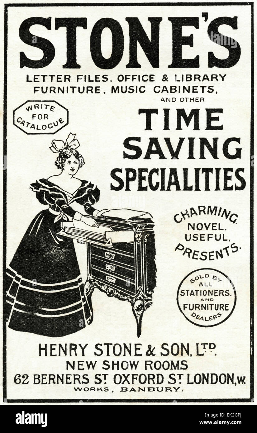 1900s vittoriano rivista pubblicitaria advert Novembre 1900 mobili per ufficio da Henry Stone & Figlio di Londra Foto Stock