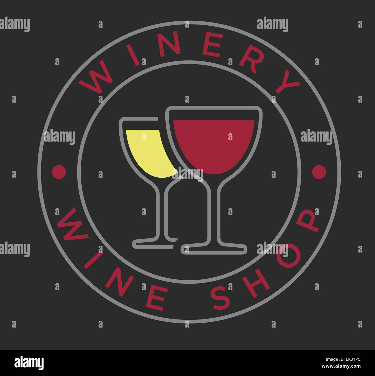 Vettore stile lineare di vino rosso e bianco occhiali per etichetta di cantina Foto Stock