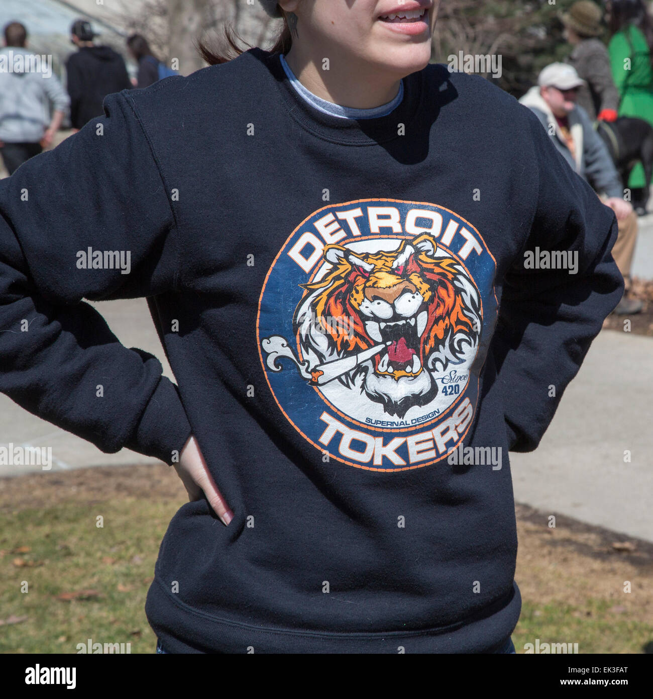 L'Hash annuale Bash presso l'Università del Michigan, dove un sacco di marijuana è affumicato e altoparlanti call per la sua legalizzazione. Foto Stock