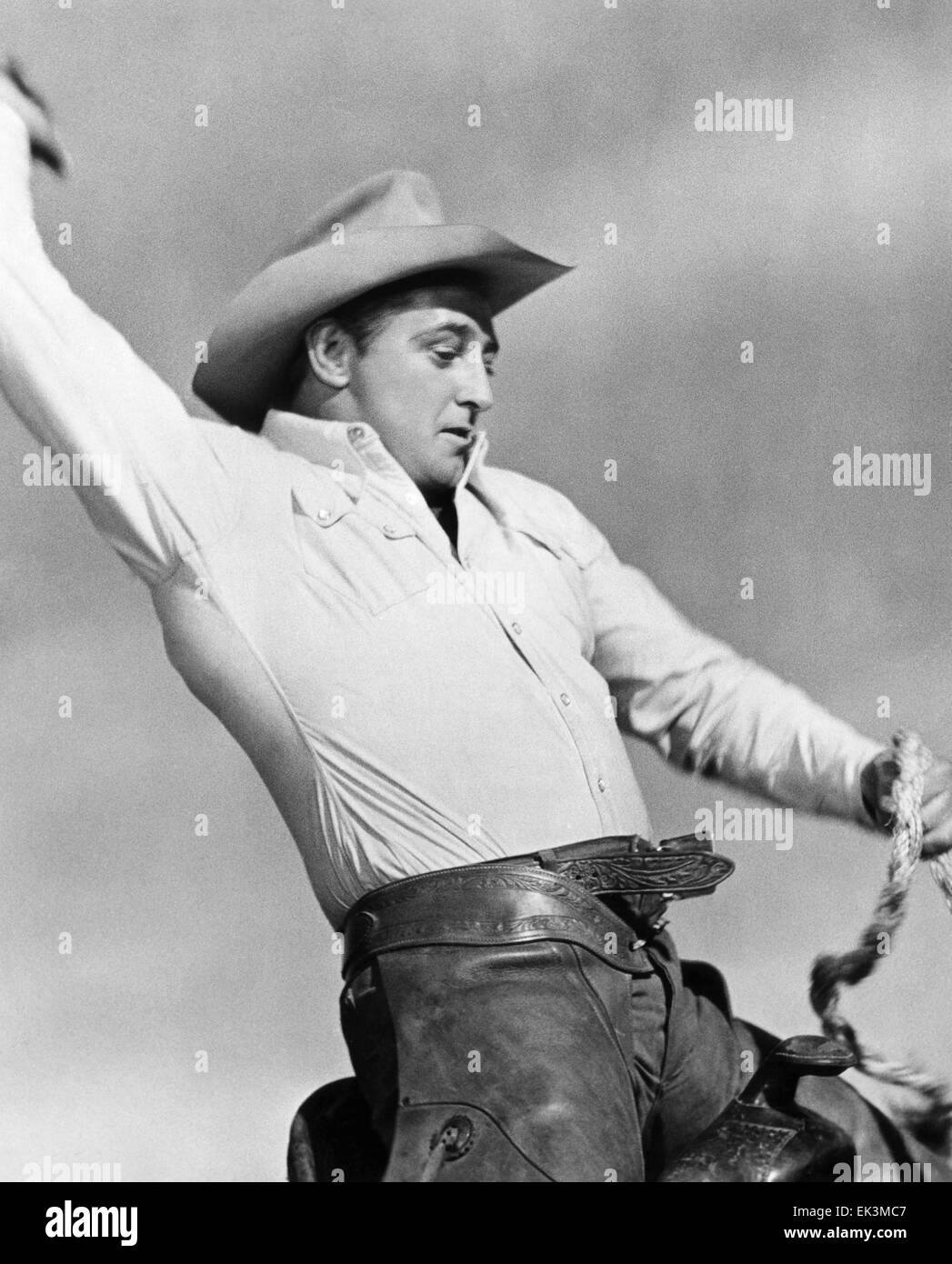 Robert Mitchum, sul set del film 'L'Lusty uomini", 1952 Foto Stock