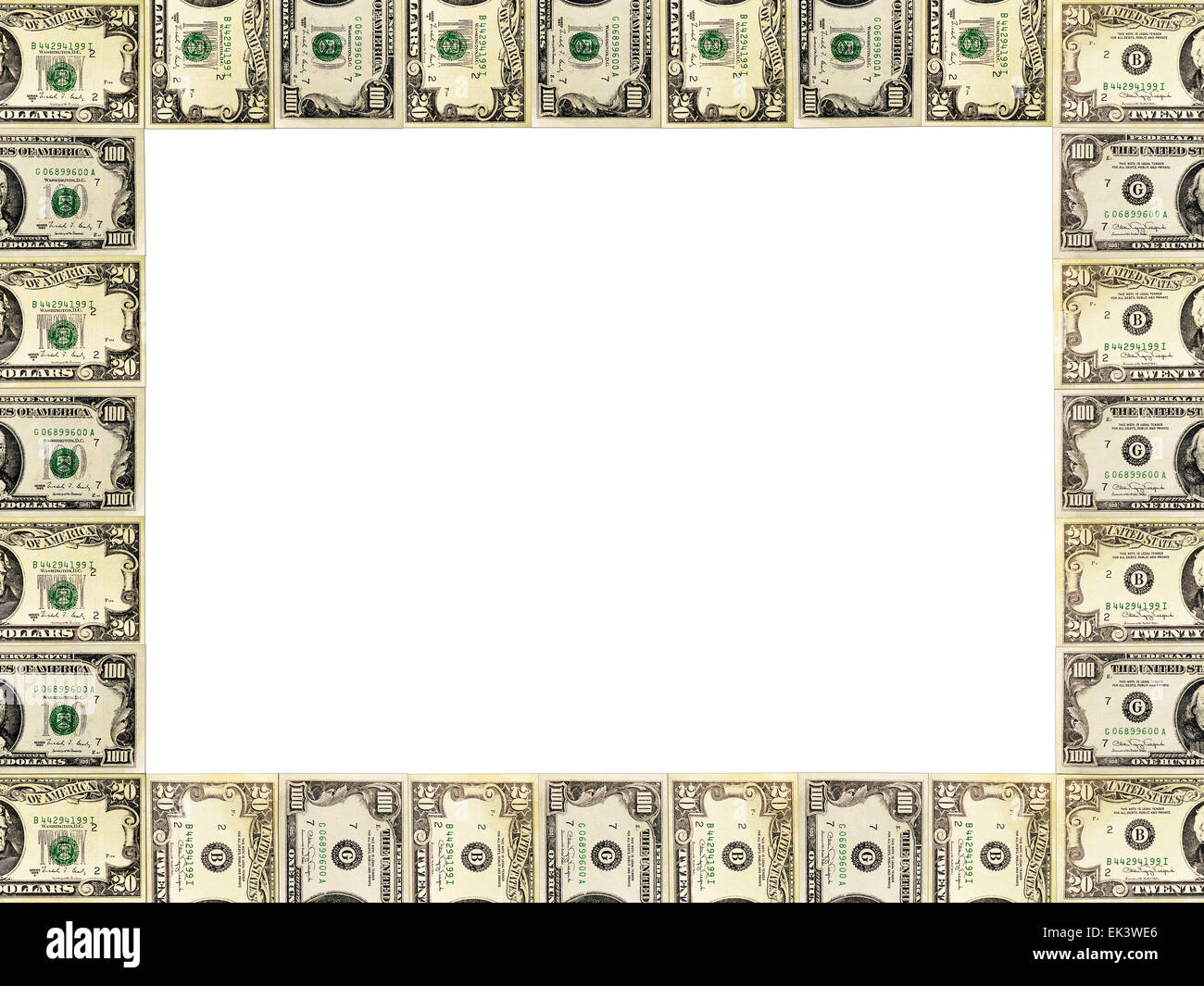 Il telaio dal dollari isolati su sfondo bianco Foto Stock