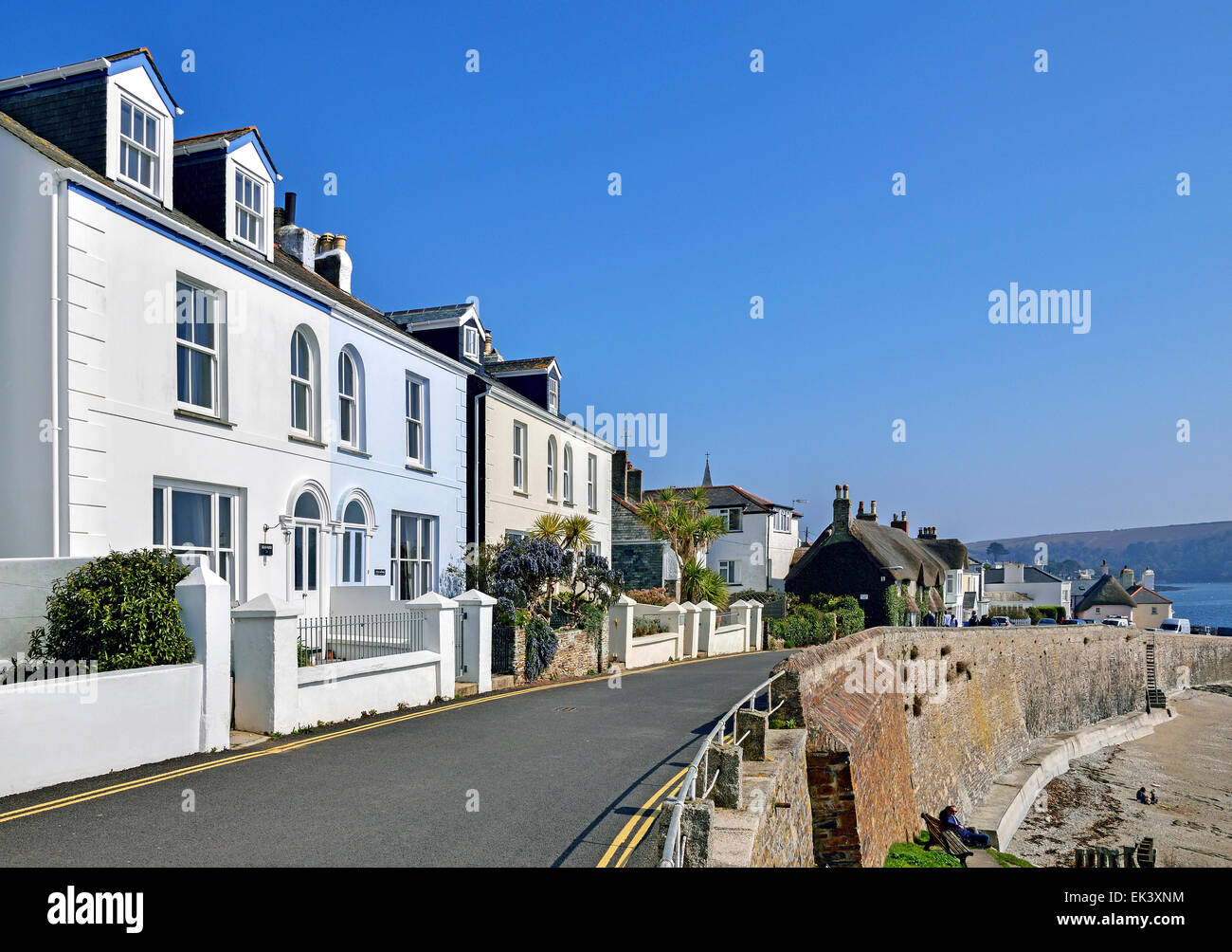 Le proprietà sul lungomare a St.Mawes in Cornwall, Regno Unito Foto Stock