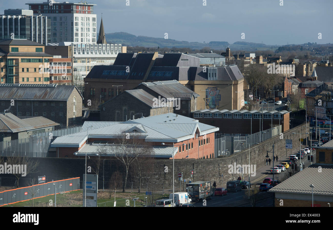 Vista aerea del carcere di Cardiff a Cardiff, nel Galles del Sud. Foto Stock