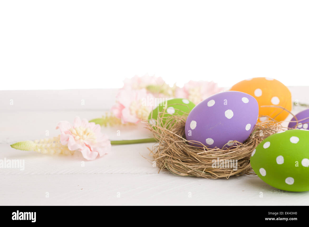 Colorate le uova di pasqua e la filiale Foto Stock