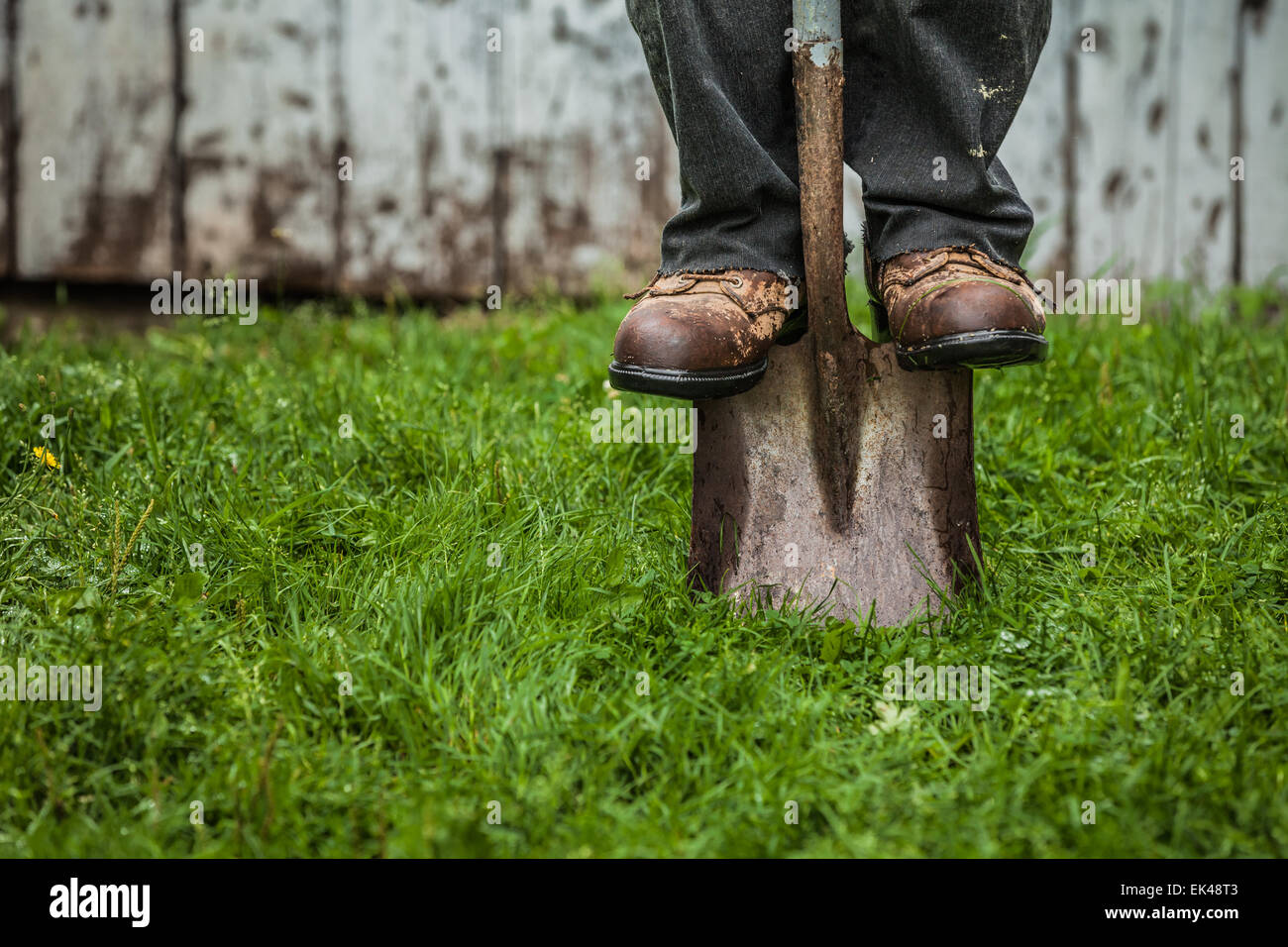 Dettagli dei piedi e della pala in parte anteriore del granaio Foto Stock