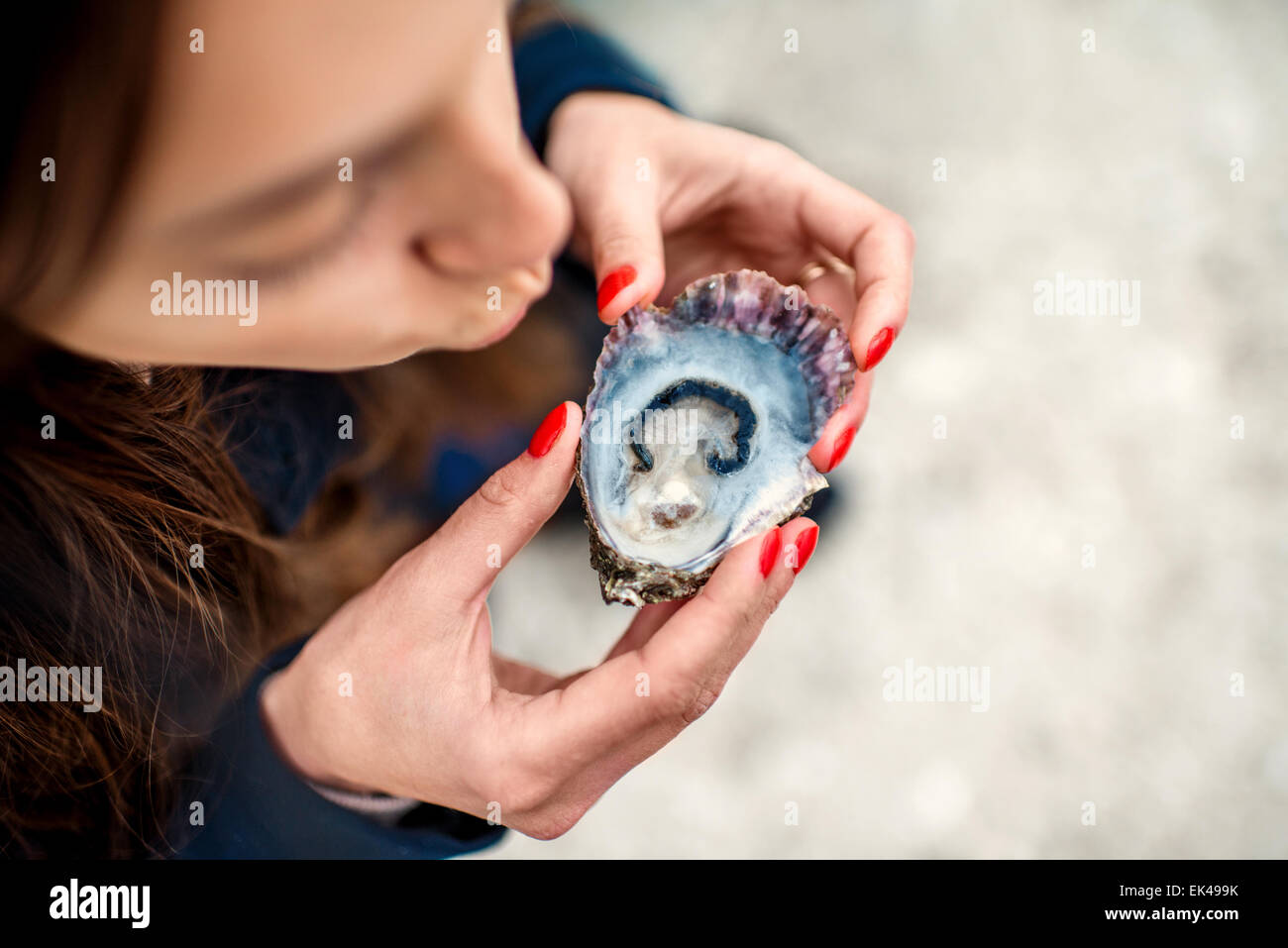 Mangiare ostriche fresche Foto Stock