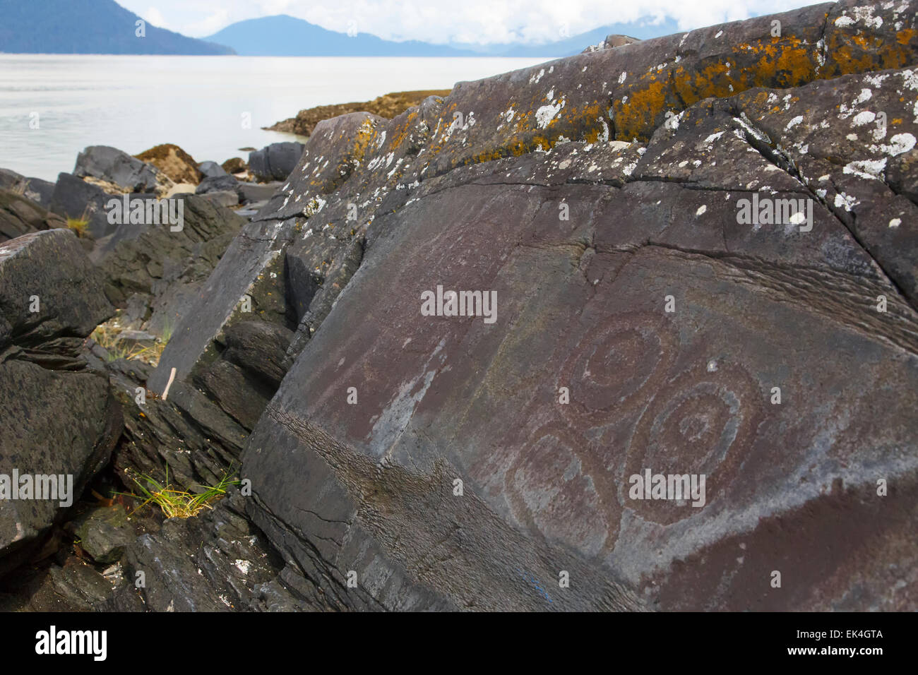Petroglyph Beach Stato Sito Storico, Wrangell, Alaska. Foto Stock