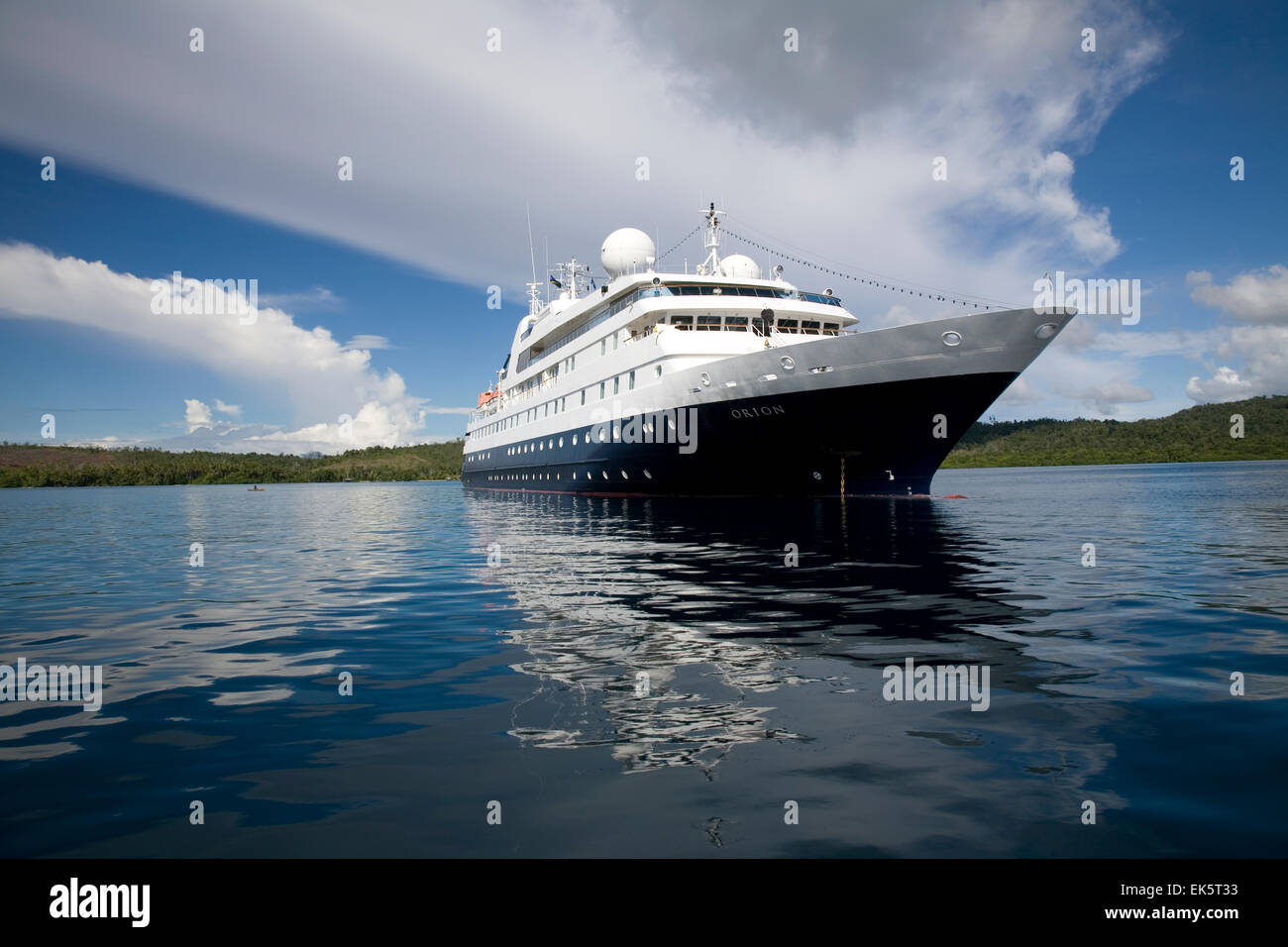 La Orion, un tedesco-costruito, con sede in Australia expedition cruiser è compatto e agile e in grado di andare dove le grandi navi non riesce a. Foto Stock