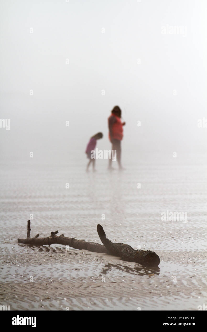 Southport, Merseyside, Regno Unito. Il 7 marzo 2015. Regno Unito Meteo: Raro del mare costiero di nebbia o di Haar Ainsdale sulla spiaggia, a marea alta. Mare Freddo-nebbie sono generalmente previsto in inverno sulla costa est della Scozia e Inghilterra nord-orientale dove si può proseguire per diverse miglia terrestri, ma è molto più raro sulla costa ovest. Il fenomeno si verifica quando si scalda aria umida si sposta oltre la relativamente più freddo del Mare del Nord causando l'umidità nell'aria a condensare formando haar, trasformata per forte gradiente, HAR, harl o mare fret causata dal movimento di aria umida giacente su un caldo continente. Foto Stock