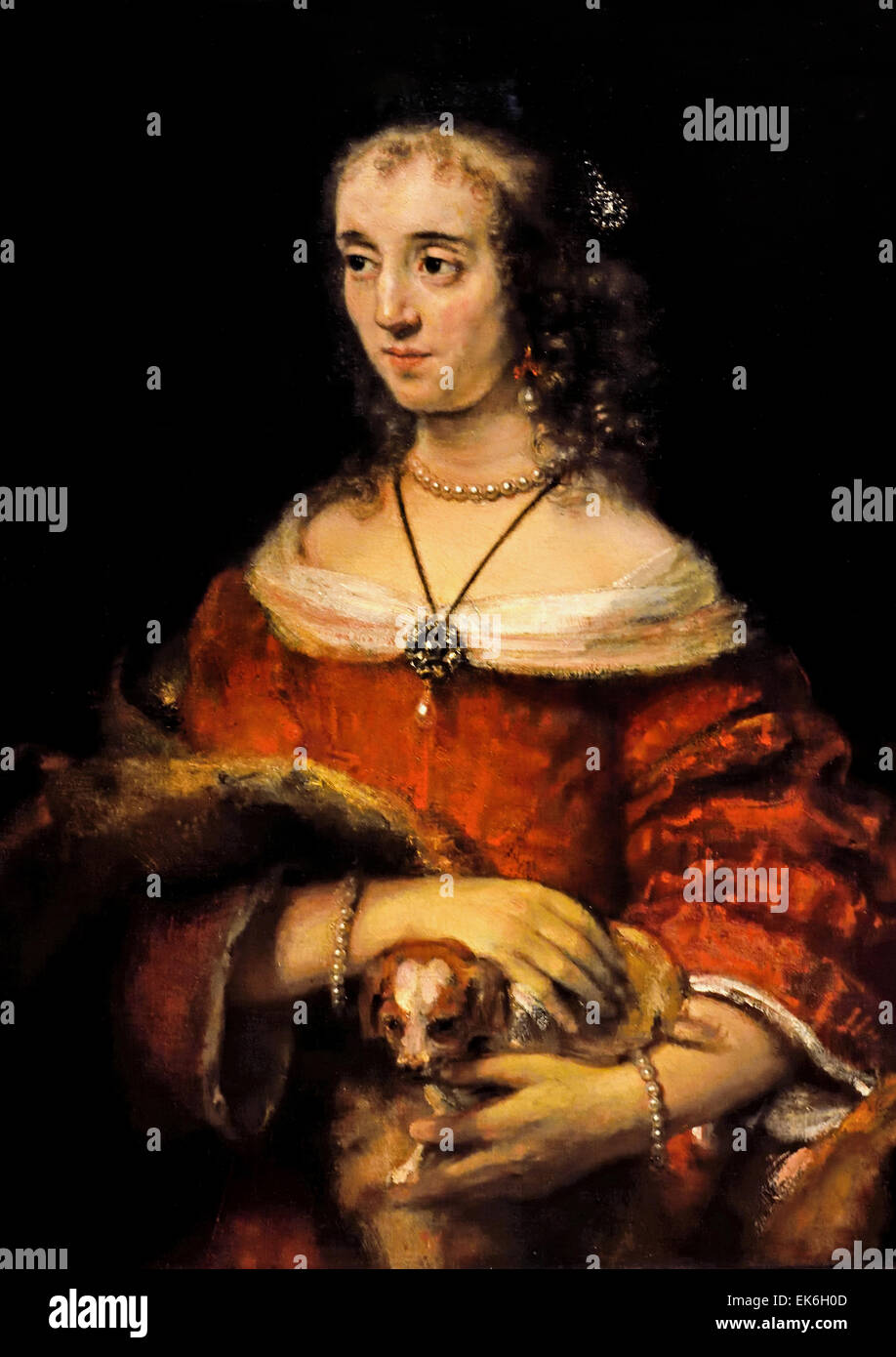 Ritratto di una dama con un cagnolino 1662 Harmenszoon Rembrandt van Rijn olandese Paesi Bassi Foto Stock