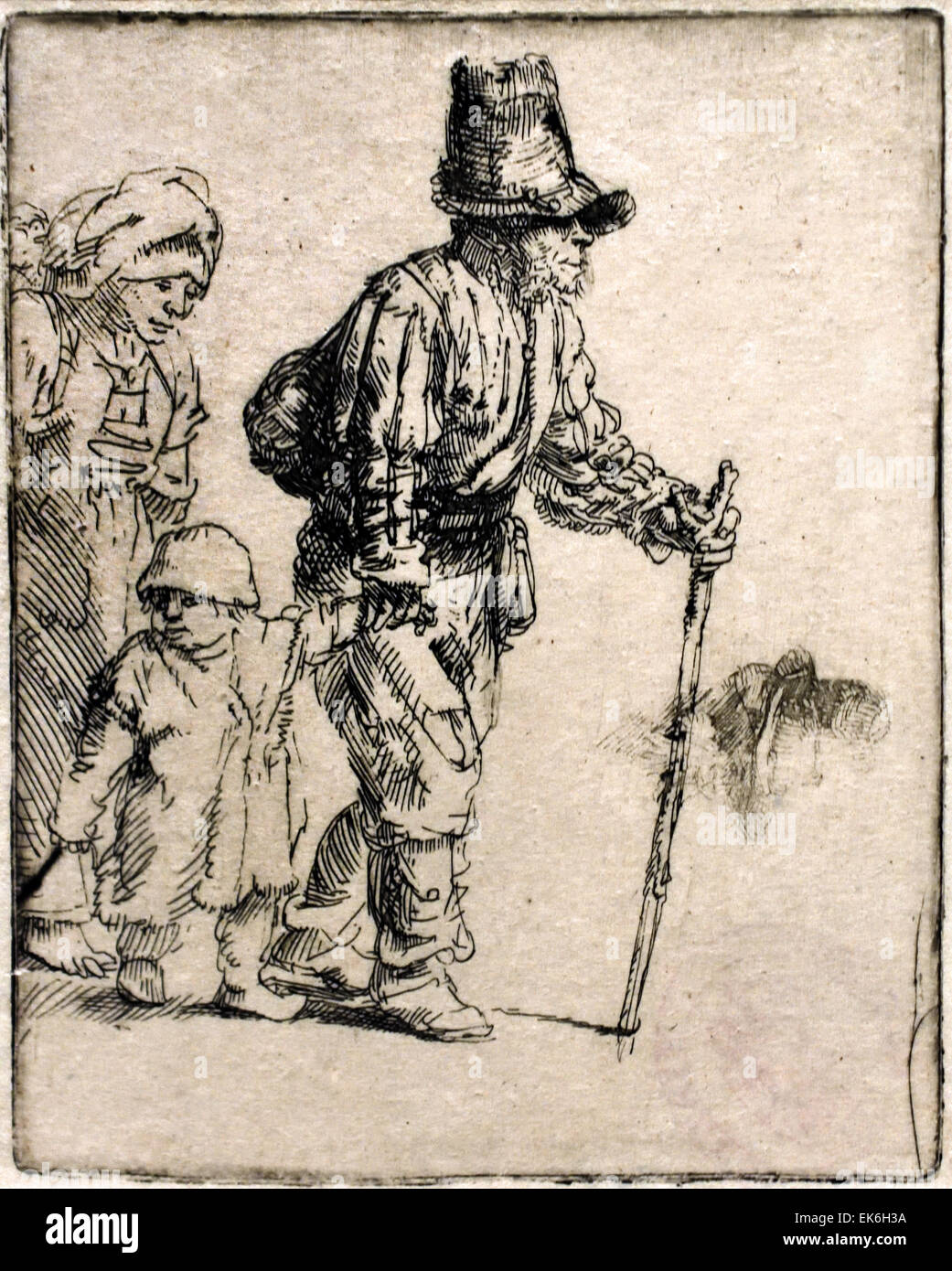 Famiglia contadina sul tramp 1652 Harmenszoon Rembrandt van Rijn1606-1669 Paesi Bassi olandese di Incisione Incisione Foto Stock