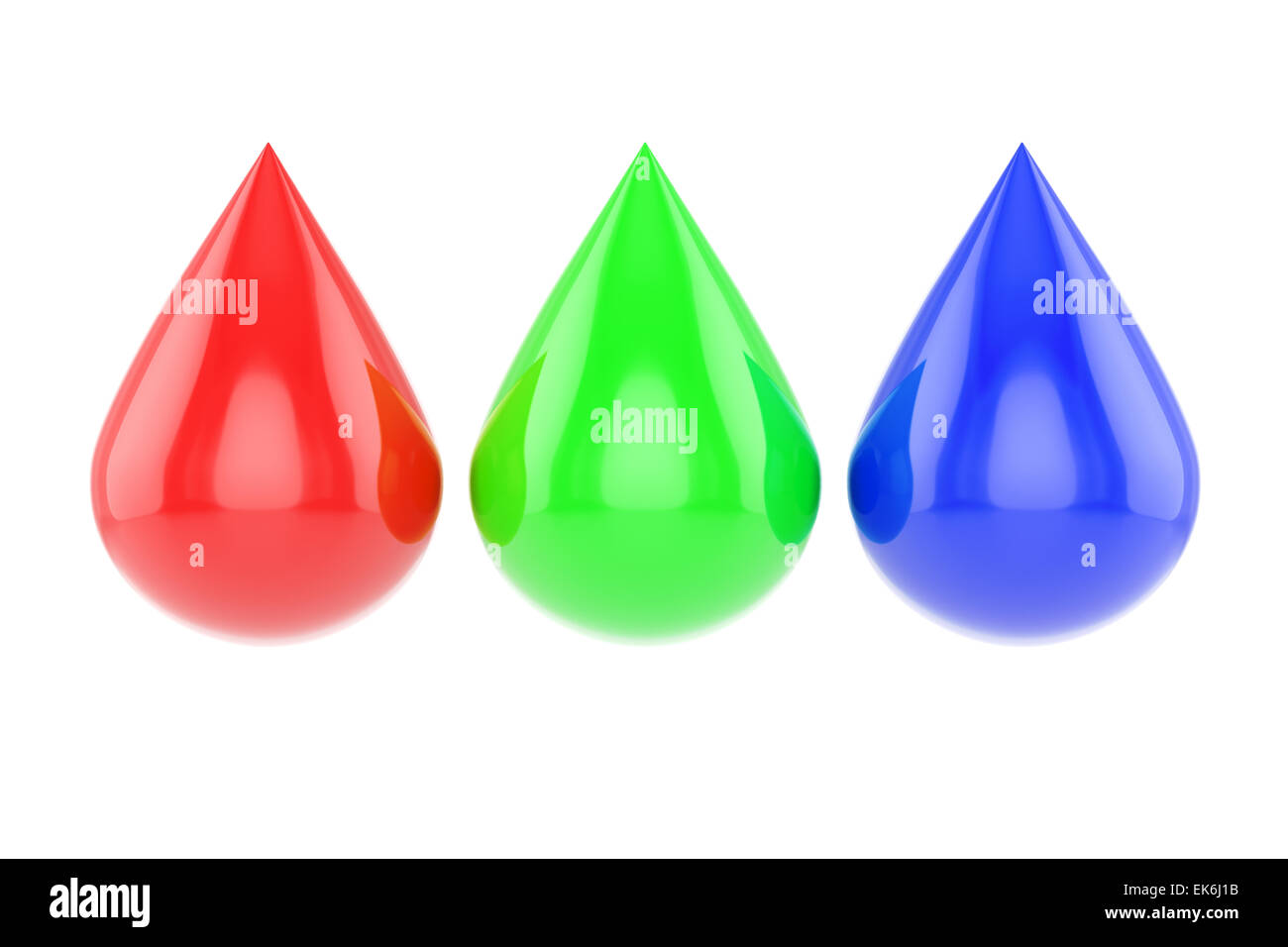 3D rendering di tre lucida gocce rgb isolati su sfondo bianco Foto Stock