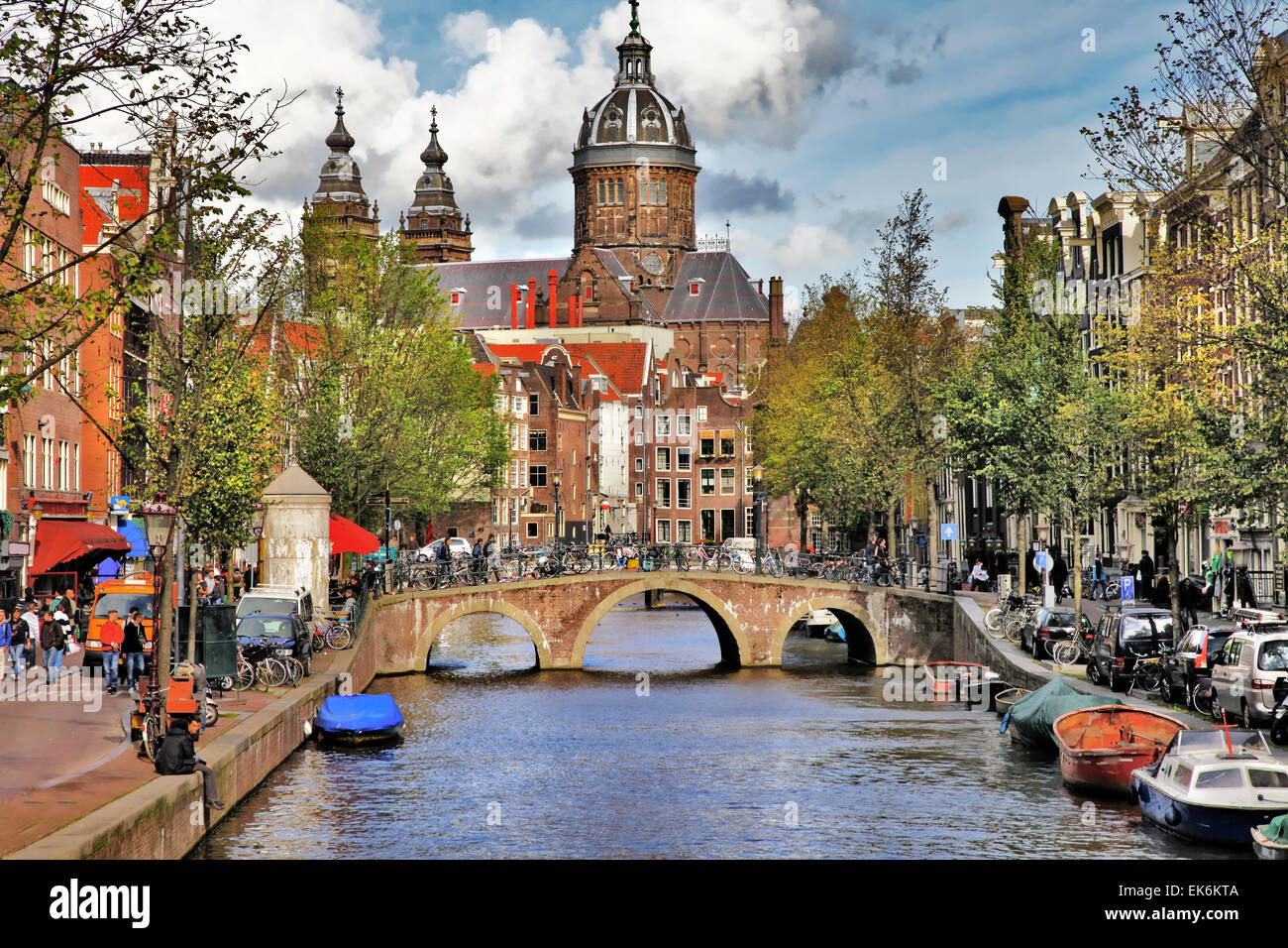 Canali di Amsterdam. centro città Foto Stock