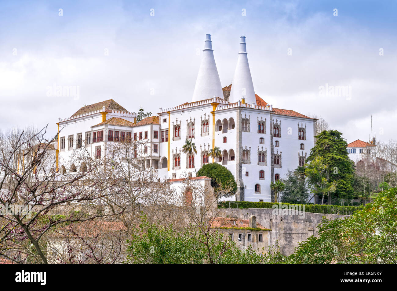 SINTRA PORTOGALLO il palazzo nazionale circondato da alberi Foto Stock