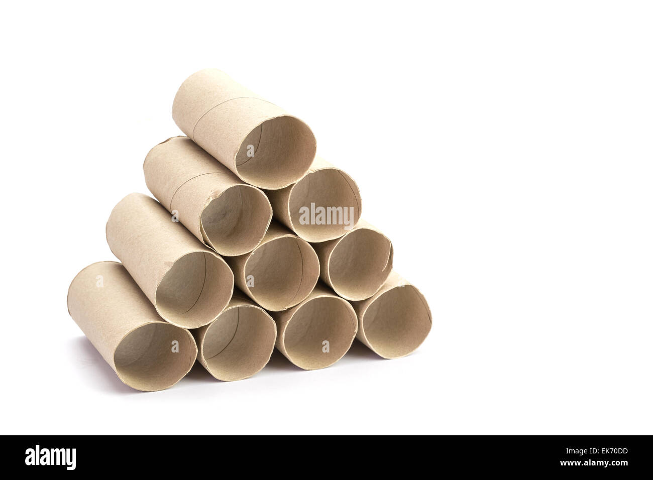 Tubo di carta di carta igienica isolati su sfondo bianco Foto Stock