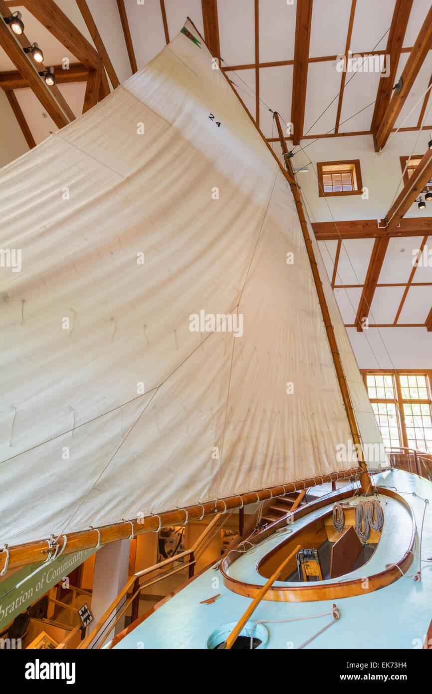 New York, Adirondack Park, Blue Mountain Lake, Museo Adirondack, Idem imbarcazioni a vela classe Water Witch Foto Stock