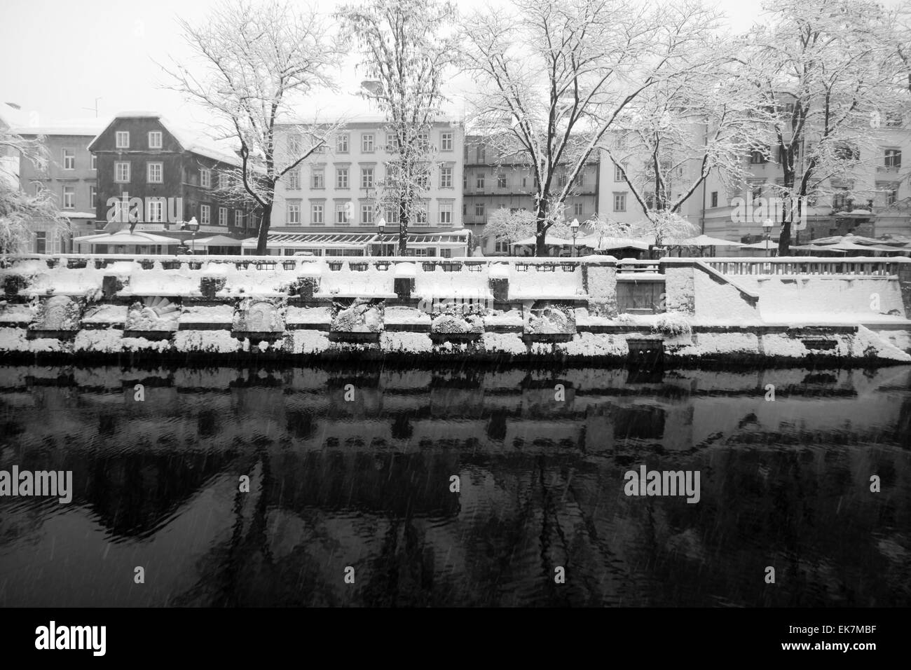 Nevicava in Ljublana Foto Stock