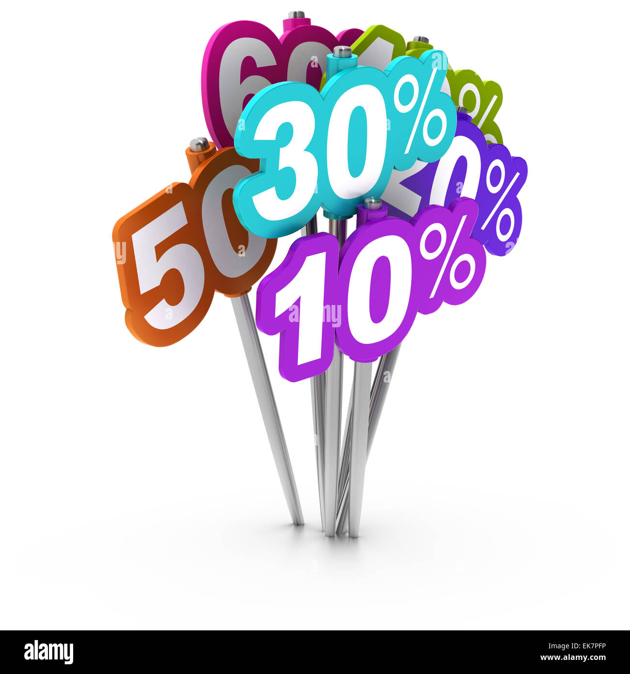 Offerte speciali tag con molti amouts sconto su sfondo bianco, vendite di sconto. Foto Stock