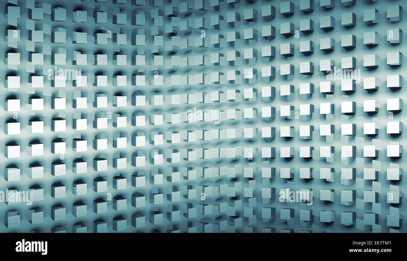 Abstract sfondo digitale con blue square pattern sul muro, 3d illustrazione Foto Stock