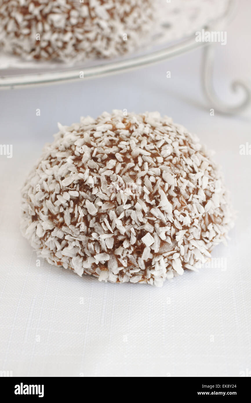 Il Cocco snowballs una confezione di marshmallow ricoperto di cioccolato e cocco essiccato Foto Stock