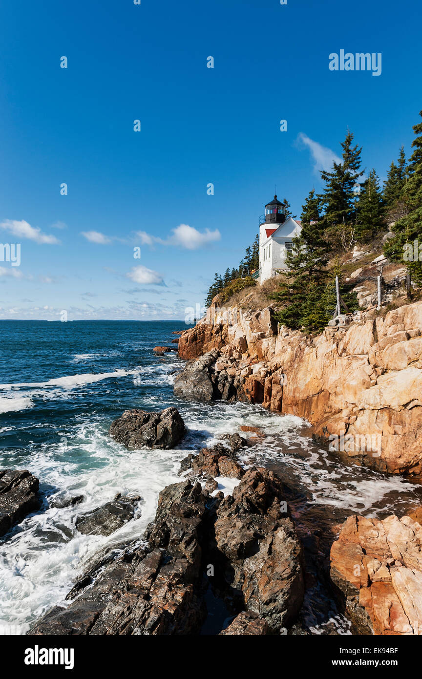 Porto basso luce, Bass Harbour, il Parco Nazionale di Acadia, Maine, Stati Uniti d'America Foto Stock
