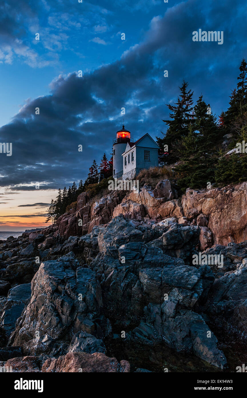 Porto basso luce, Bass Harbour, il Parco Nazionale di Acadia, Maine, Stati Uniti d'America Foto Stock