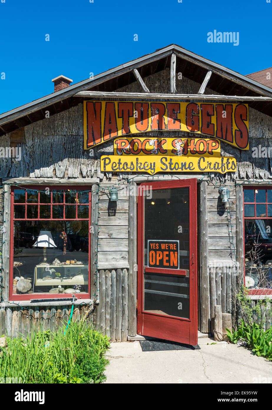 Michigan, Leelanau County, Northport, Rock Shop, Petoskey mestieri di pietra Foto Stock