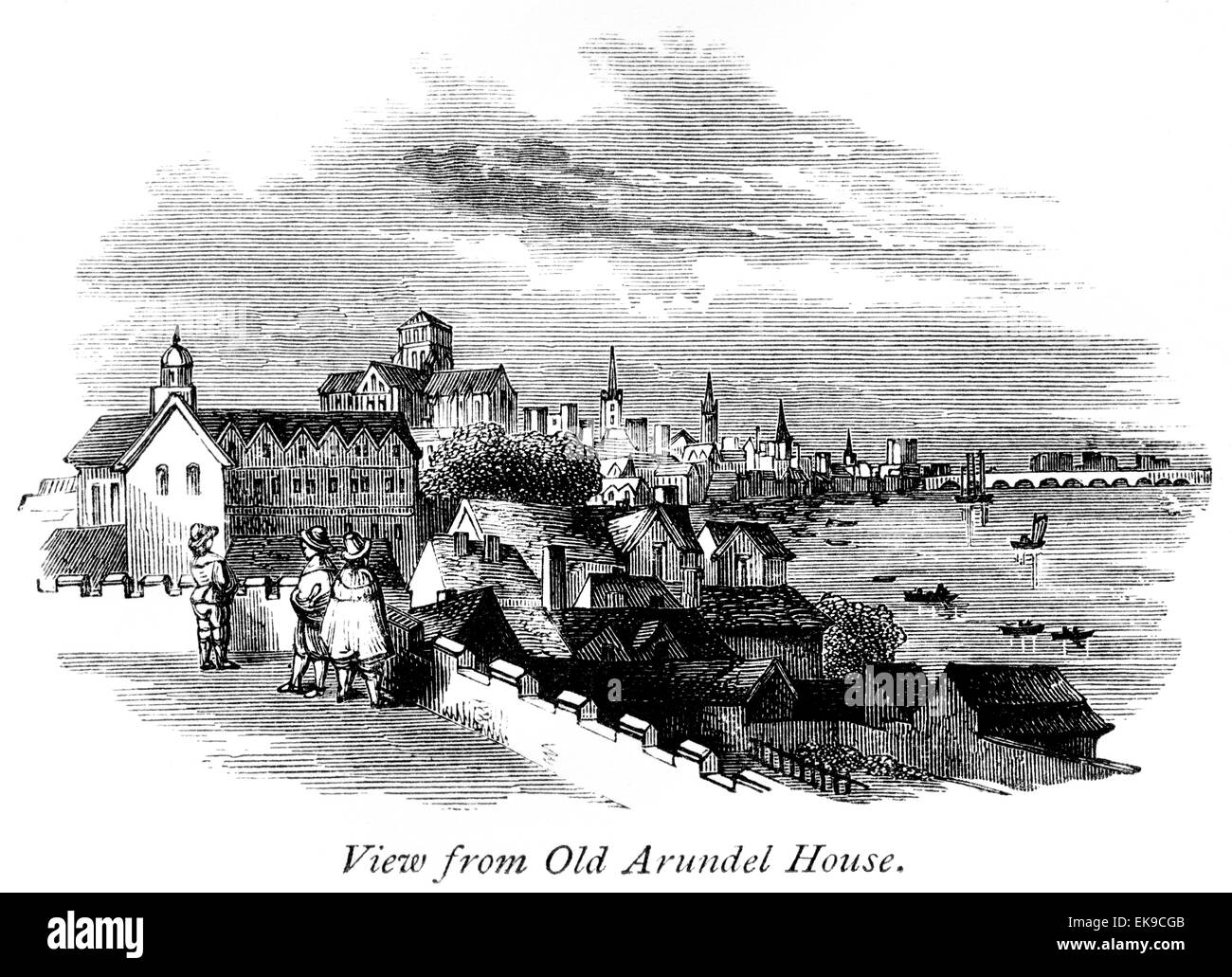 Un'incisione del View from Old Arundel House, Londra scansionata ad alta risoluzione da un libro stampato nel 1867. Creduto libero di copyright. Foto Stock