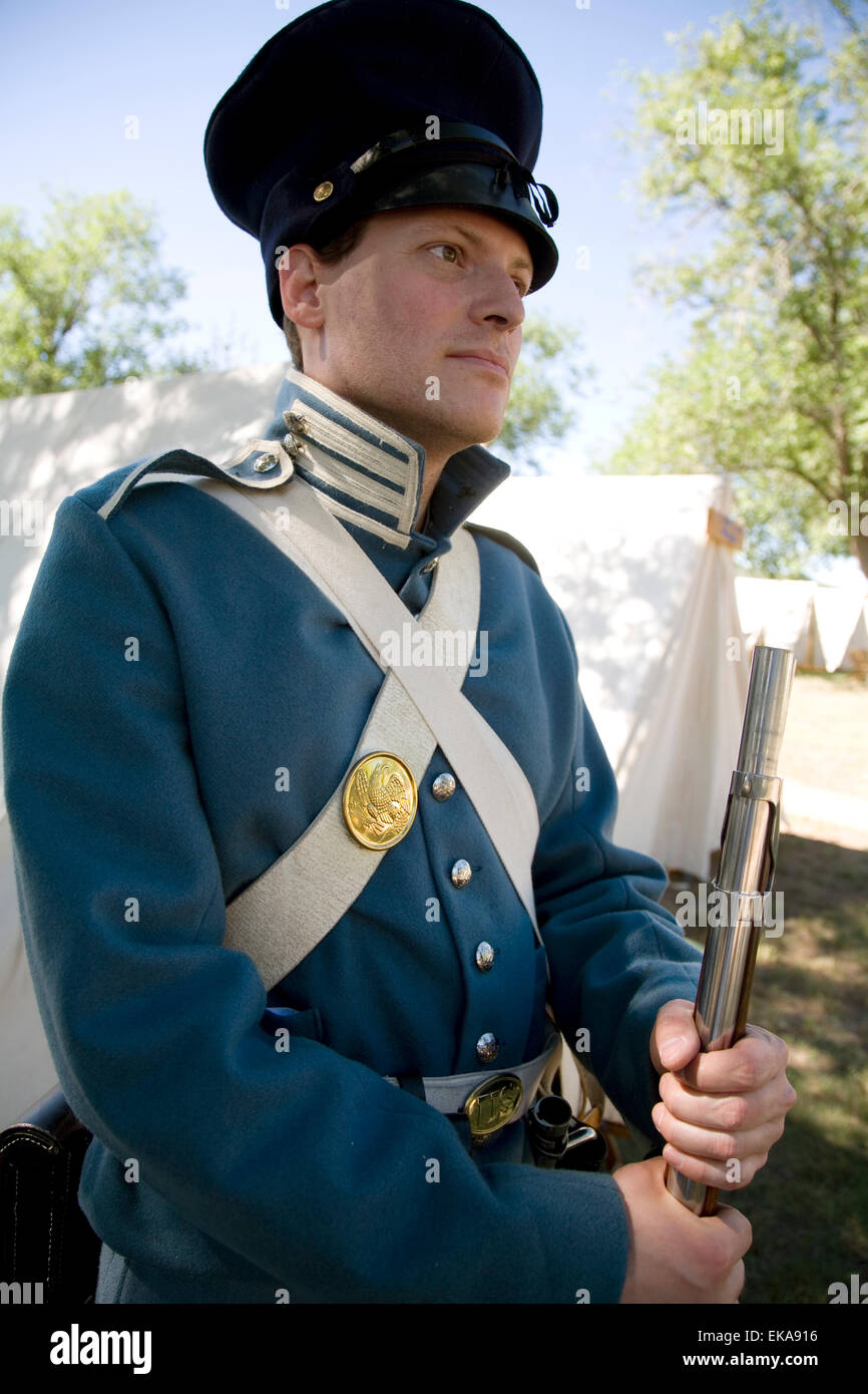 Un interprete in costume a Fort Stanton Live! Celebrazione, vicino a Lincoln, NM, Stati Uniti d'America Foto Stock