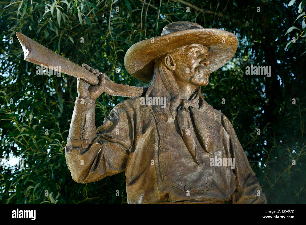 Dettaglio " Bozeman Scout' scultura, da Barry Eisenach, Benson Sculpture Garden, Loveland, Colorado, STATI UNITI D'AMERICA Foto Stock