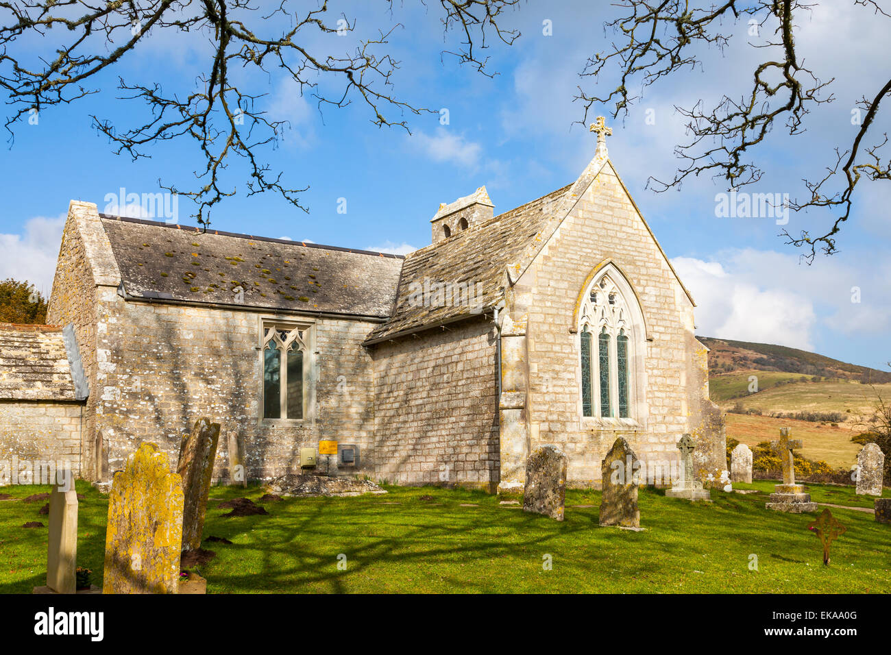 La chiesa di Santa Maria la Chiesa al Tyneham un villaggio fantasma nel Sud di Dorset, Inghilterra,sull'Isola di Purbeck Foto Stock