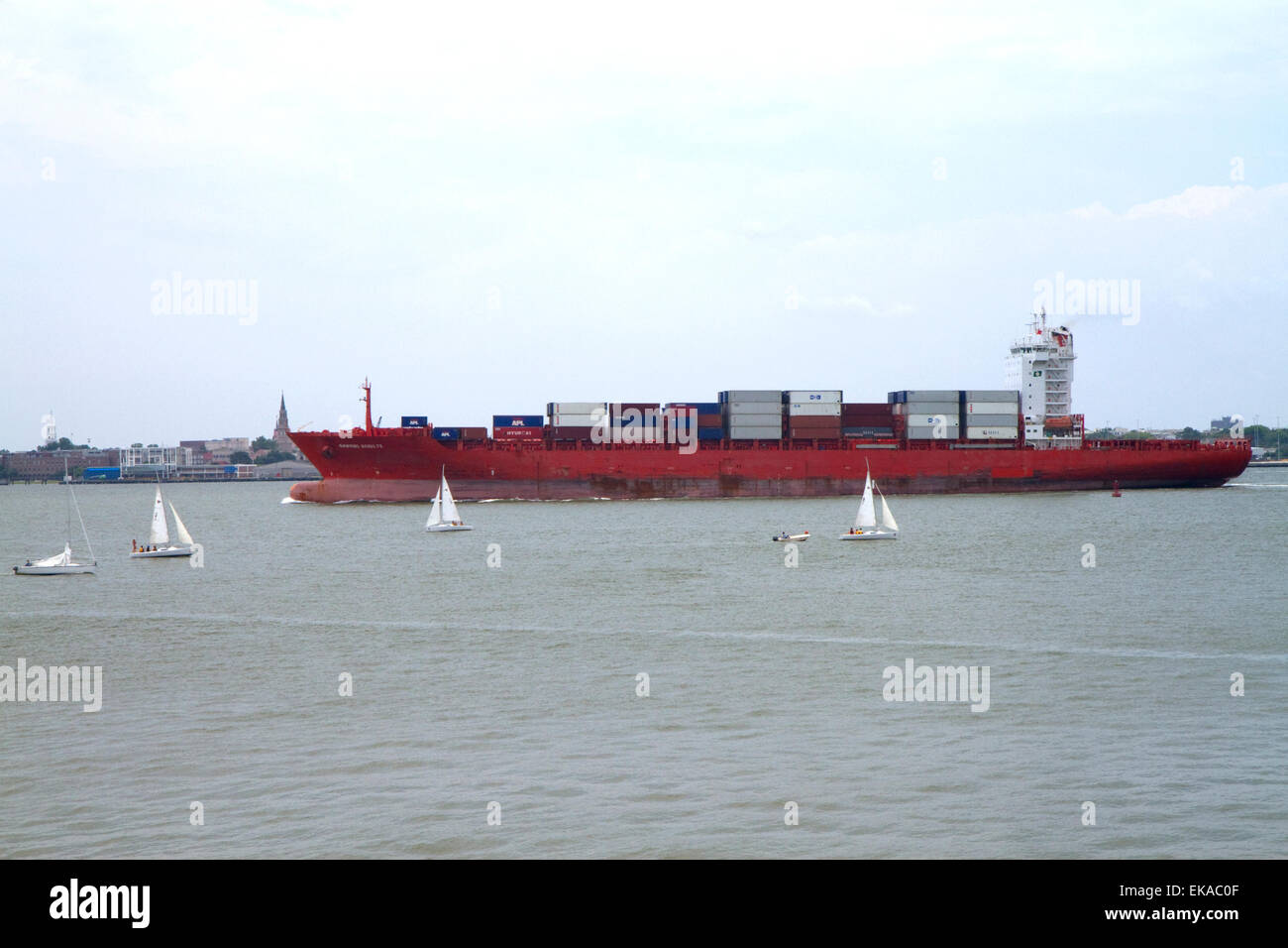 Nave container nel porto di Charleston a Charleston, Carolina del Sud, Stati Uniti d'America. Foto Stock