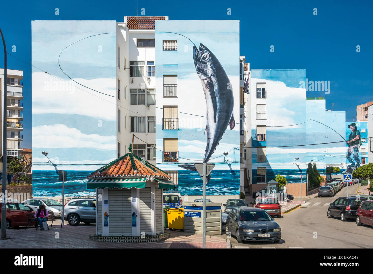 Murale Dia de Pesca di Jose Fernandez Rios Estepona Spagna Foto Stock
