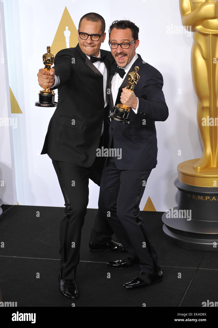 LOS ANGELES, CA - Febbraio 22, 2015: Matt Kirby & James Lucas al 87th annuale di Academy Awards presso il Teatro Dolby, Hollywood. Foto Stock