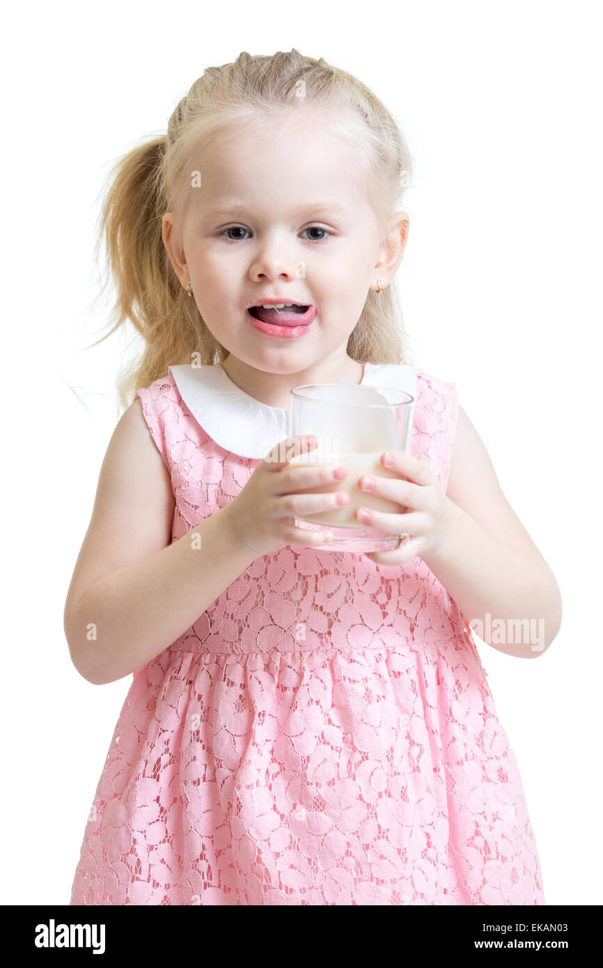 Piuttosto kid bere latte dal vetro Foto Stock