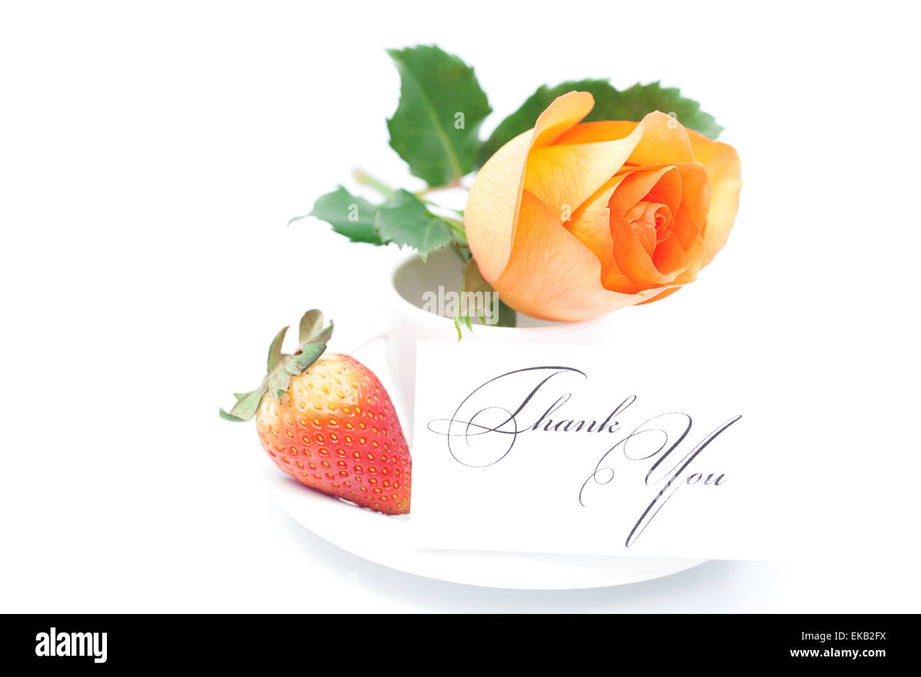 Bella arancione rosa ,fragola, scheda con le parole la ringrazio Foto Stock