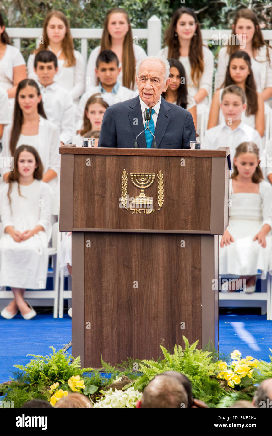 Il presidente israeliano Shimon Peres durante la visita del Papa in Israele 26 Maggio 2014 Foto Stock
