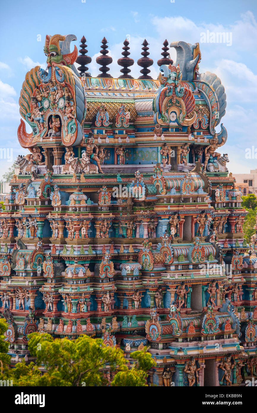 Il Meenakshi Amman Tempio Hindu Temple nella città di Madurai nel Tamil Nadu regione dell'India. Foto Stock