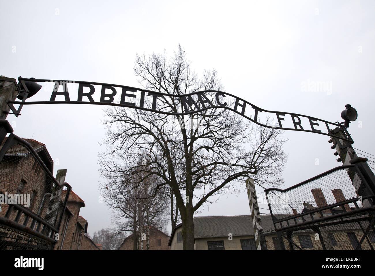 Ingresso al campo di concentramento di Auschwitz, Oswiecim, Polonia, Europa Foto Stock