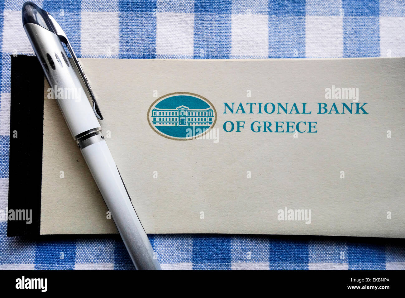 La Banca nazionale della Grecia controllare prenota Foto Stock