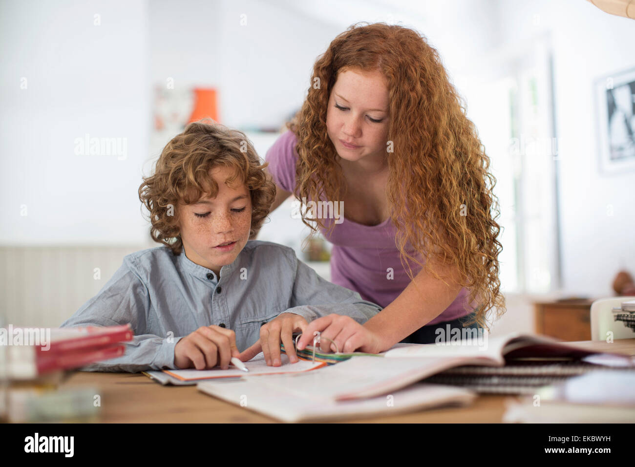 I fratelli studiando insieme Foto Stock