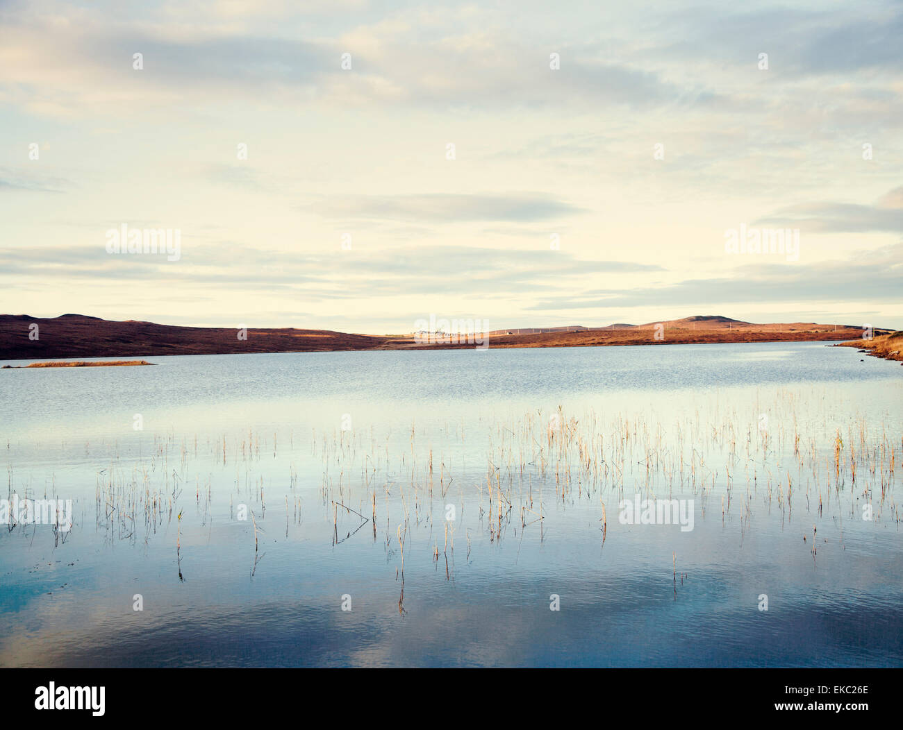 Vista del tranquillo, Loch Assynt, North West Highlands, Scotland, Regno Unito Foto Stock