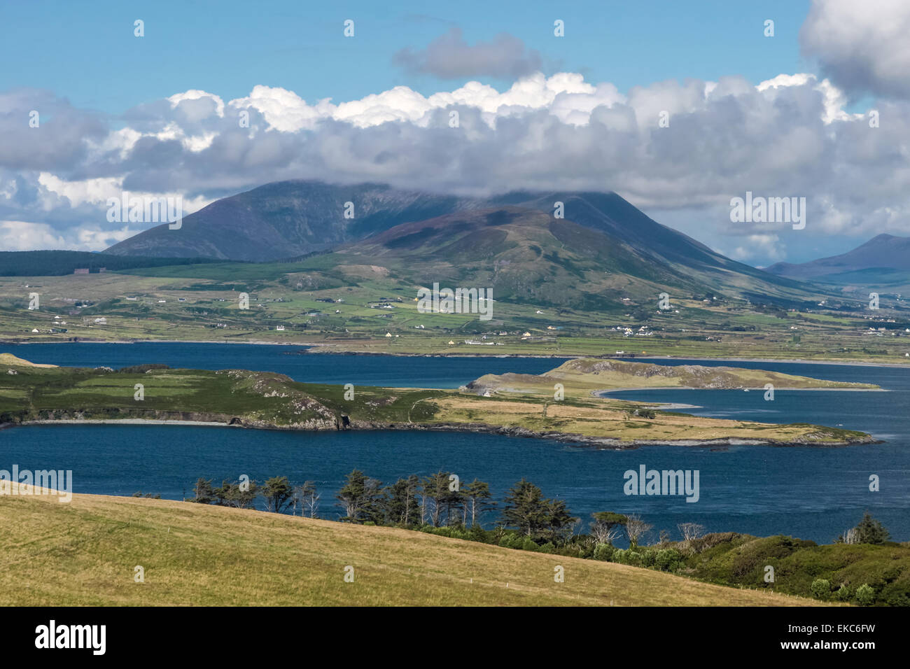 Paesaggio panoramico sull' isola Valentia presso l'anello di Kerry, la Contea di Kerry, Irlanda Foto Stock